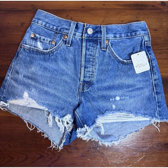 Levi's Free People 501 High-Rise Denim Shorts Athens Blue Size 24 NWT $69 - Picture 2 of 16